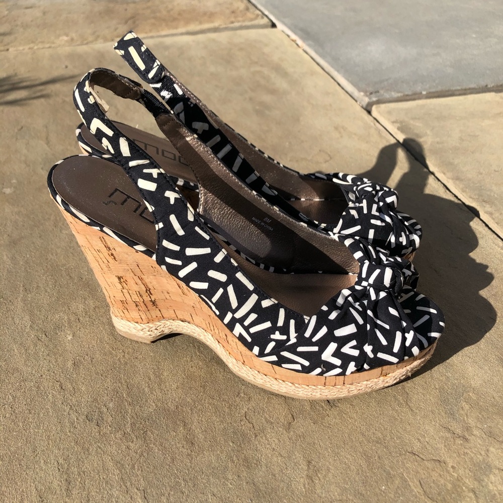 Black and White Pattern High Wedge Heels